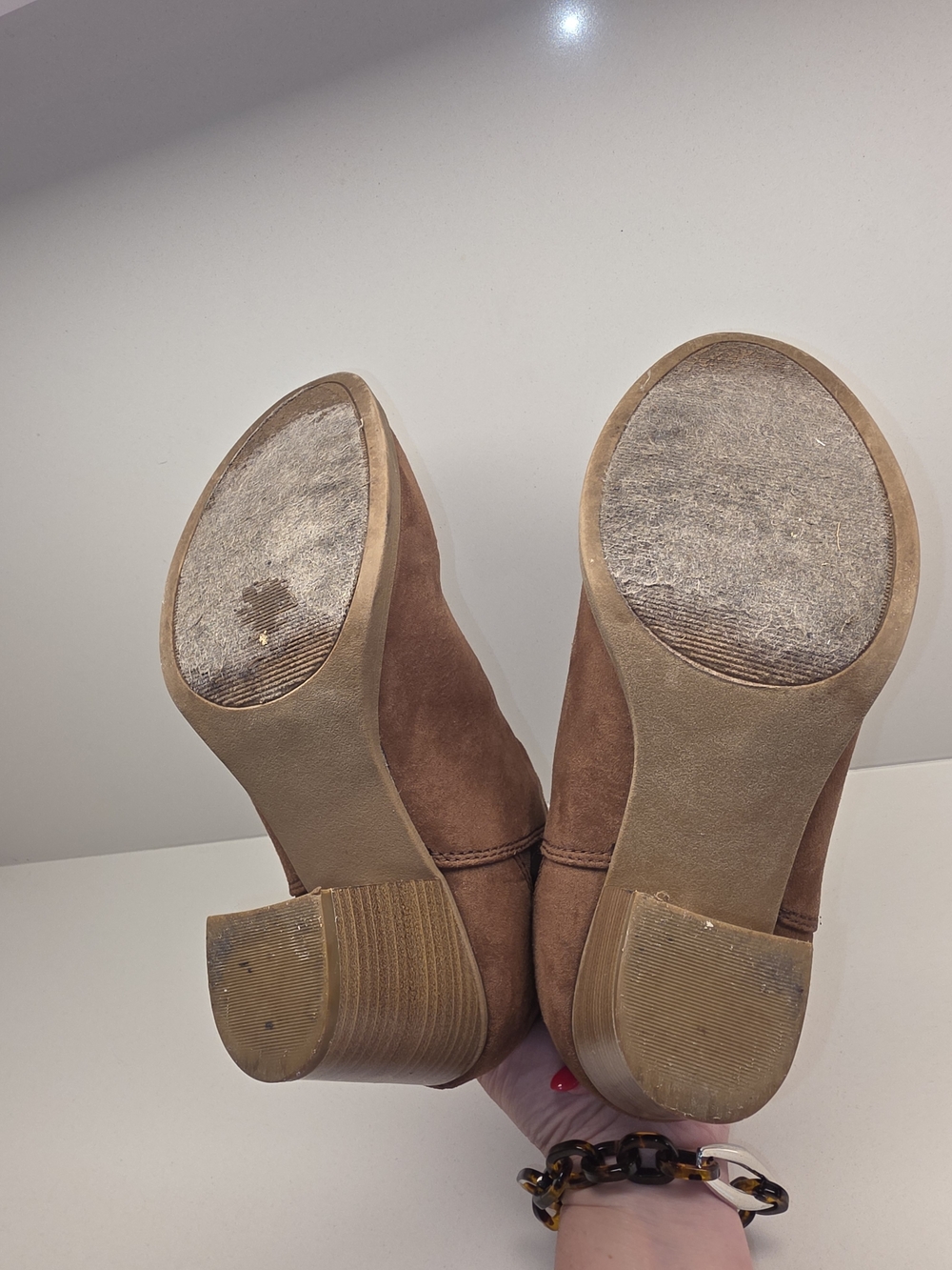 Serra Tan Suede Ankle Booties with Stacked Heel - Picture 4 of 8